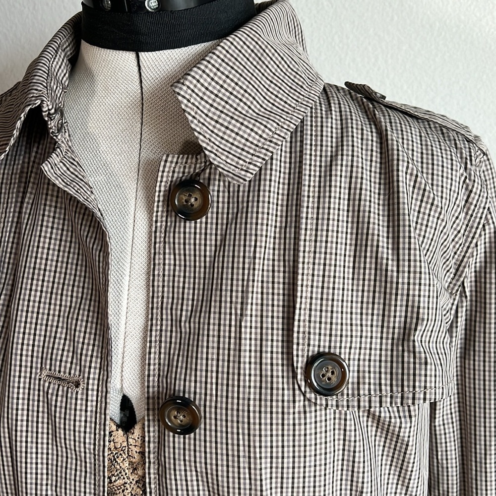 Banana Republic Checkered Neutral Plaid Tan Trench Coat - Picture 3 of 14